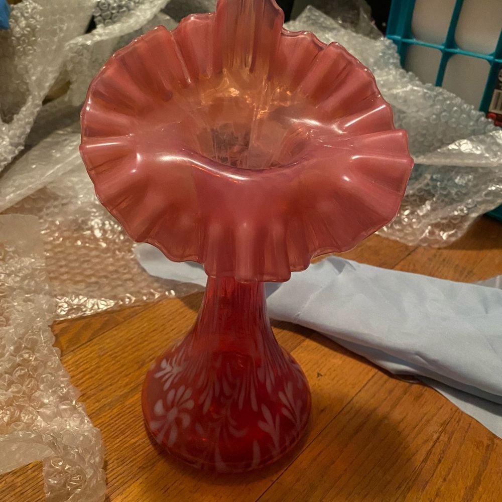 Pink fluted glass vase
